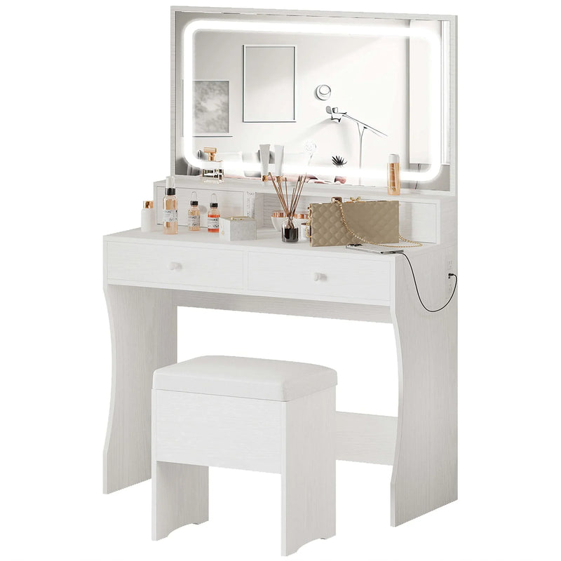 IRONCK Vanity Desk Set with LED Lighted Mirror & Power Outlet B6