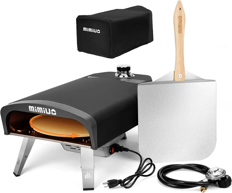 Outdoor gas pizza oven, portable propane pizza grill, equipped with an automatic rotation system and pizza stone O7