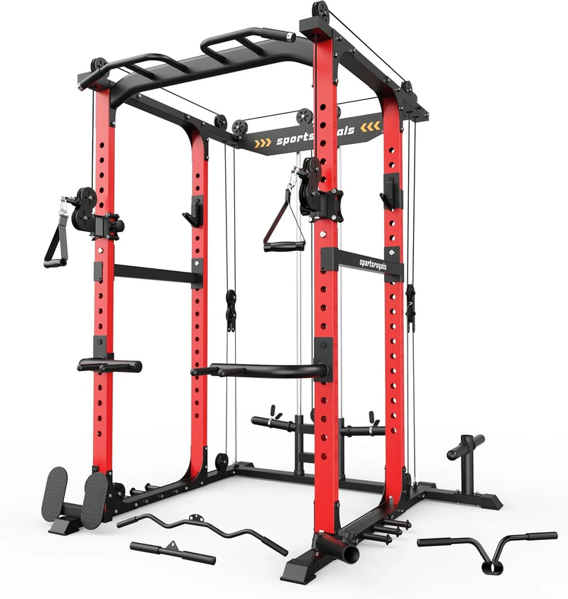 Sportsroyals Power Cage,1600lbs Multi-Function Power Rack with Adjustable Cable Crossover System and More Training Attachment, Weight Cage for Home Gym T7