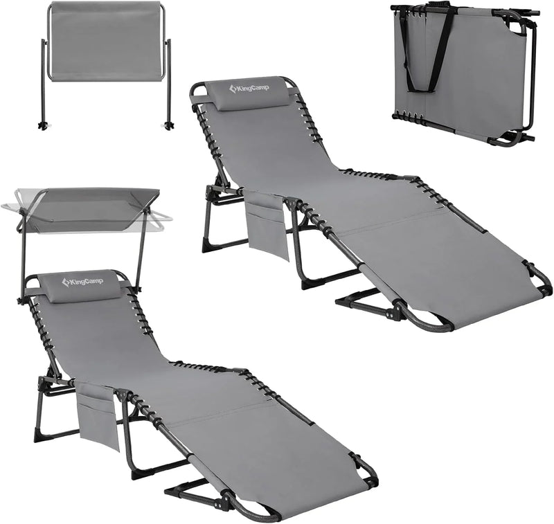 2-Seater Sun Chair with Facial Opening, Outdoor Foldable Portable Lounge Chair, Adjustable Five-Legged Folding Chair, With Sunshade, Suitable for Outdoor Beach, Gray Version T1