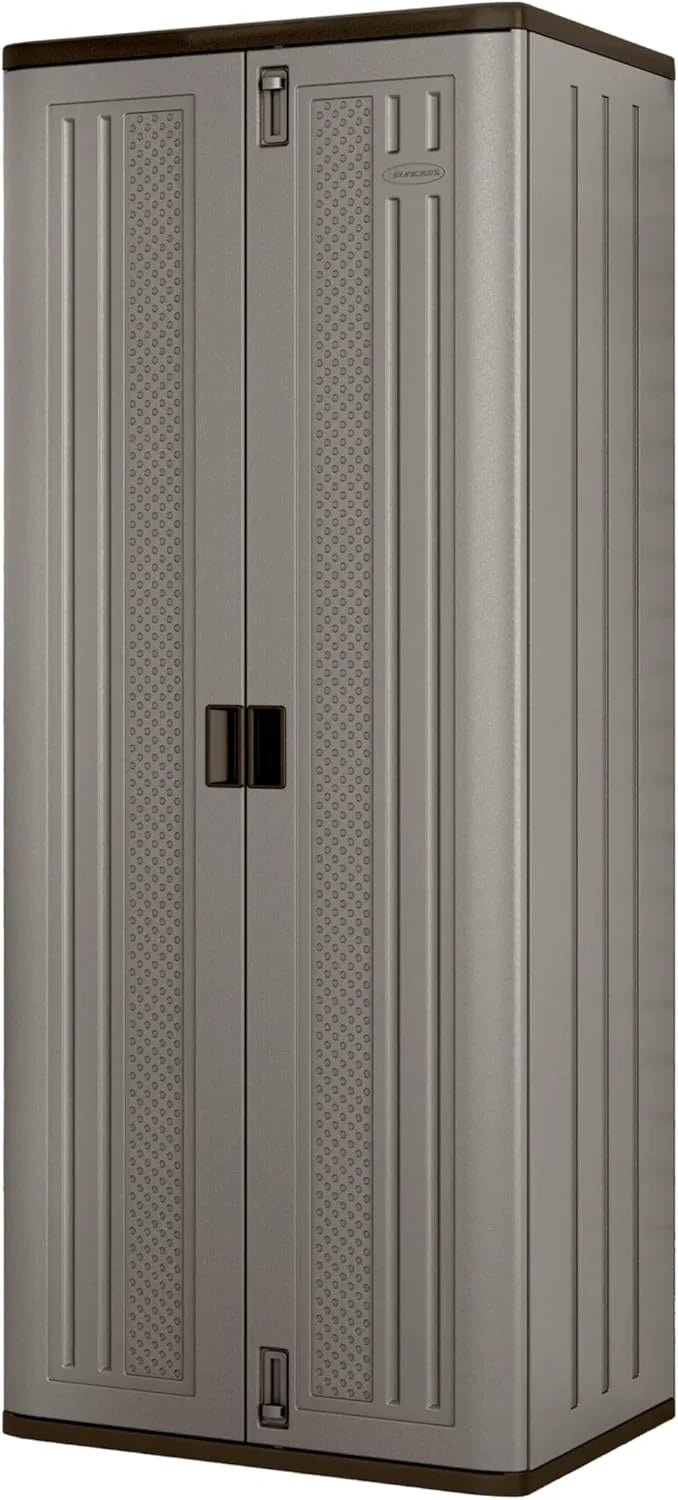 72-Inch Platinum Resin Storage Cabinet with Durable Double-Wall Construction, and Metal-Reinforced Shelves for Basement, Utility Room and Garage Storage, Platinum, Made in the USA T0