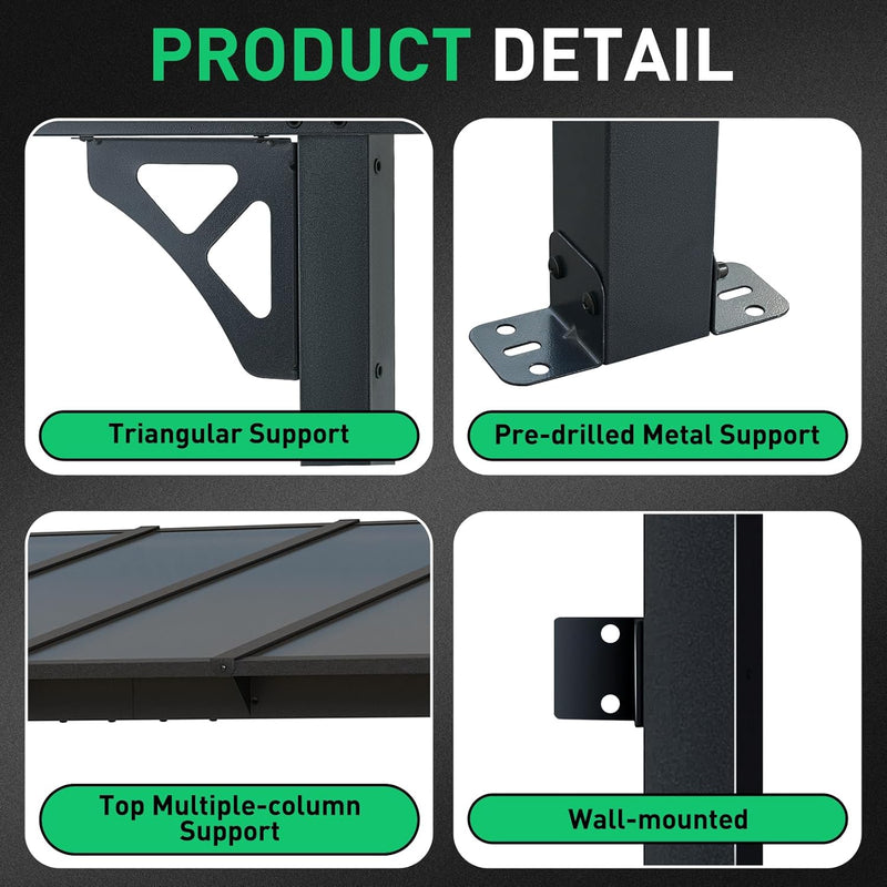 10' x 12' Gazebo for Patio, Gazebo Pergola with Sloped Roof, Large Wall-Mounted Heavy Duty Awnings, for Backyard, Deck, Patio O0