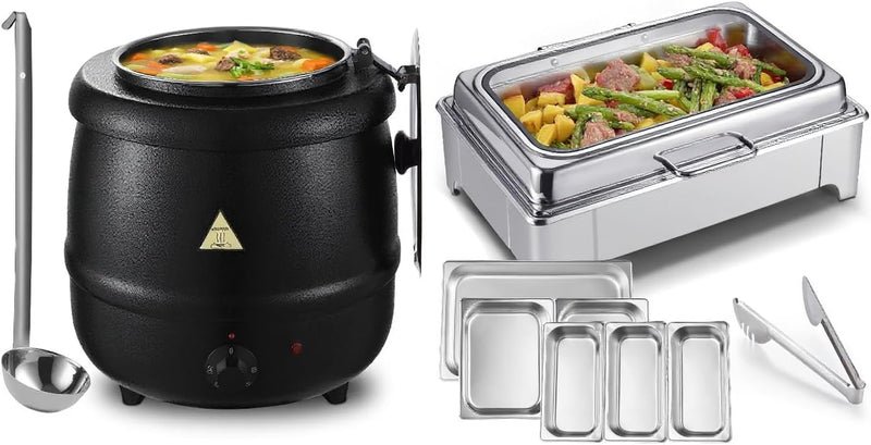 Electric Chafing Dish Buffet Server Set & Commercial Soup Warmers Soup Kettle Suitable for Multifunctional Business Dining Occasions and Family Parties F8