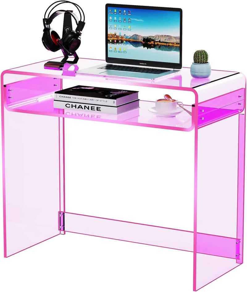 Acrylic Desk Laptop Workstation Study Table Home Office Console Table Entrance Tables Decor (Green) J8