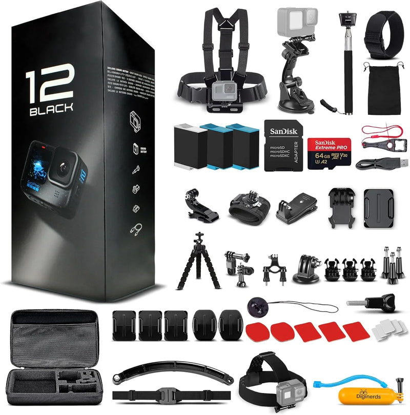 Equipped with a 50-piece accessory kit, 2 spare batteries and a 64GB memory card - a waterproof action camera - 5.3K HDR, 27 million pixels of photos, 1/1.9-inch sensor, live streaming function, webcam, and shake-proof function X1