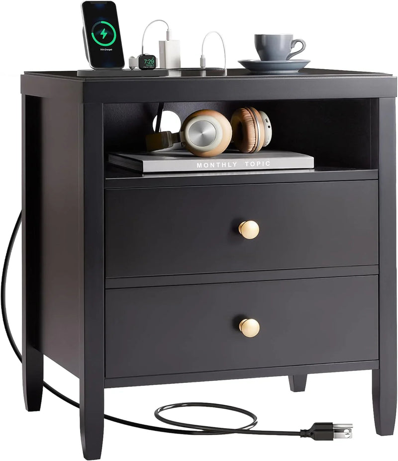 Modern bedside table with black metal finish - 2-piece set I2