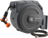 Tool-extendable garden hose reel, inner diameter 1/2 inch, length 155 inches, equipped with 5-foot extension hose, sturdy and durable, lockable at any length, slow retraction system, wall-mounted design, 180-degree rotating bracket