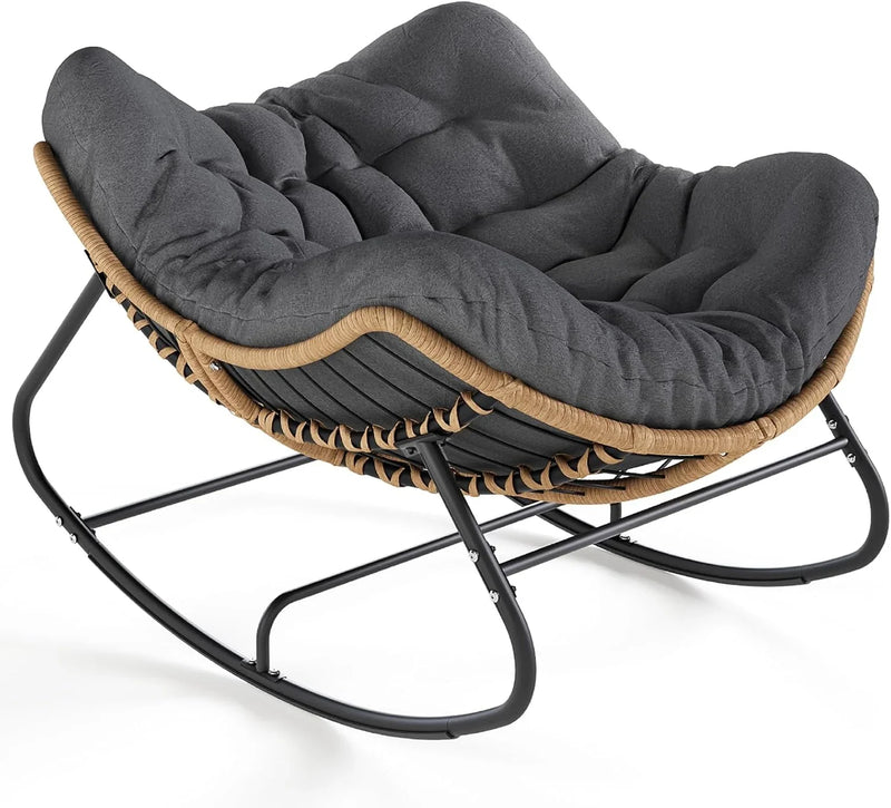 Outdoor swaying egg chair, indoor Papasan chair, rattan rocking chair, modern royal-style bedroom, living room, porch, garden, lawn chair - blue version U4