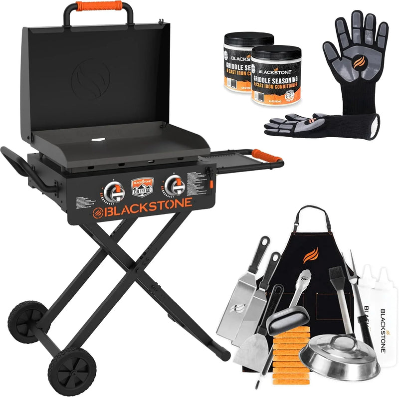 Blackstone 22 Inch Griddle - Portable Blackstone Omnivore Grill with Flexfold Legs, Includes Accessories, Seasoning, and Griddle Gloves V6