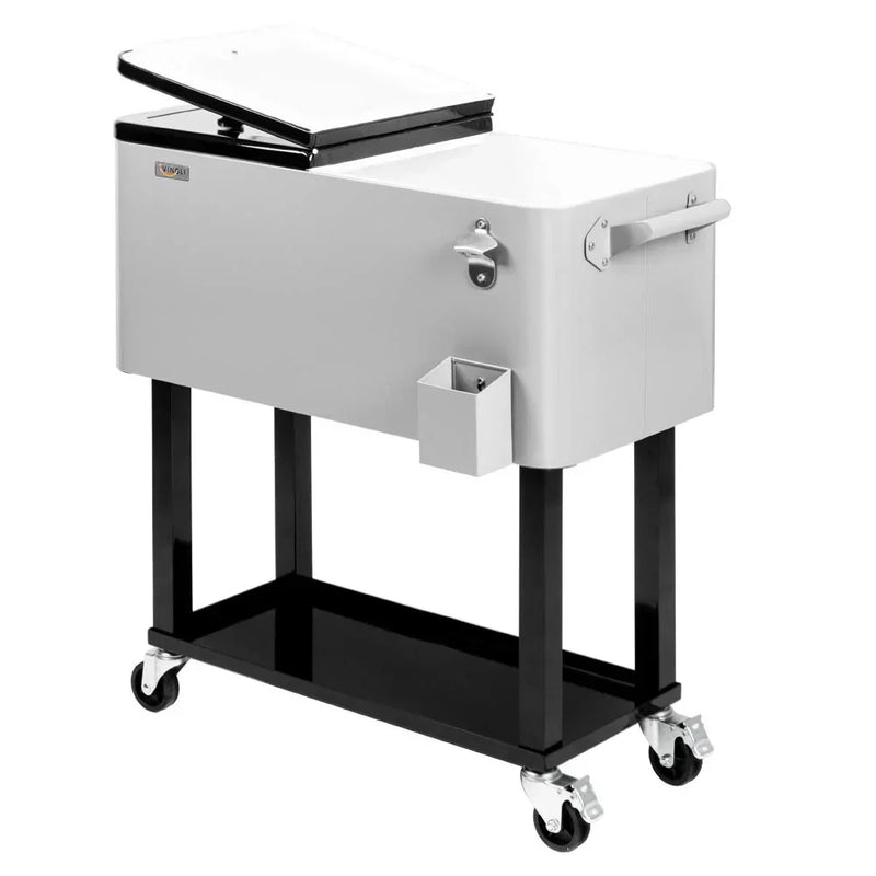 Portable 80 Quart Rolling Ice Chest with Shelf U1