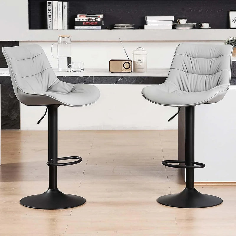 Bar stool set (2-piece) Adjustable rotating style, black color, covered with PU leather and equipped with a backrest, suitable for medium-height stools used in kitchen island or home bar. G9