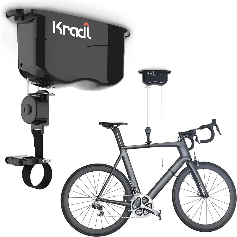 Wall-mounted bicycle lifting frame and storage rack. A bicycle storage and lifting frame that does not require electricity, nor clumsy ropes or pulleys. Y4