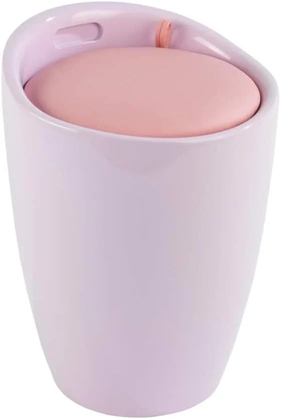 Bathroom stool with laundry basket, storage stool with soft padded seat, white stool for laundry sorting and storage, size 14.2 x 19.9 x 14.2 inches, white, 1-piece set Z3