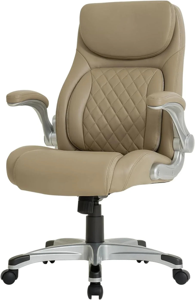 Ergonomic elastic polyurethane leather office chair, high-back modern executive office chair, equipped with 5 adjustable lumbar support cushions, tilting function, and reversible armrests. It is a comfortable home office computer desk chair, in black E2