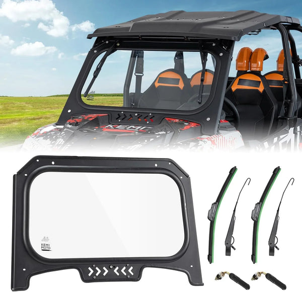 The glass windshield is equipped with 2 manual windshield wipers. It is scratch-resistant and wear-resistant. It is compatible with the 2019 - 2023 models of Arctic Cat RZR XP 1000 / RZR XP super sports vehicles. The front windshield has a ventilatio W1