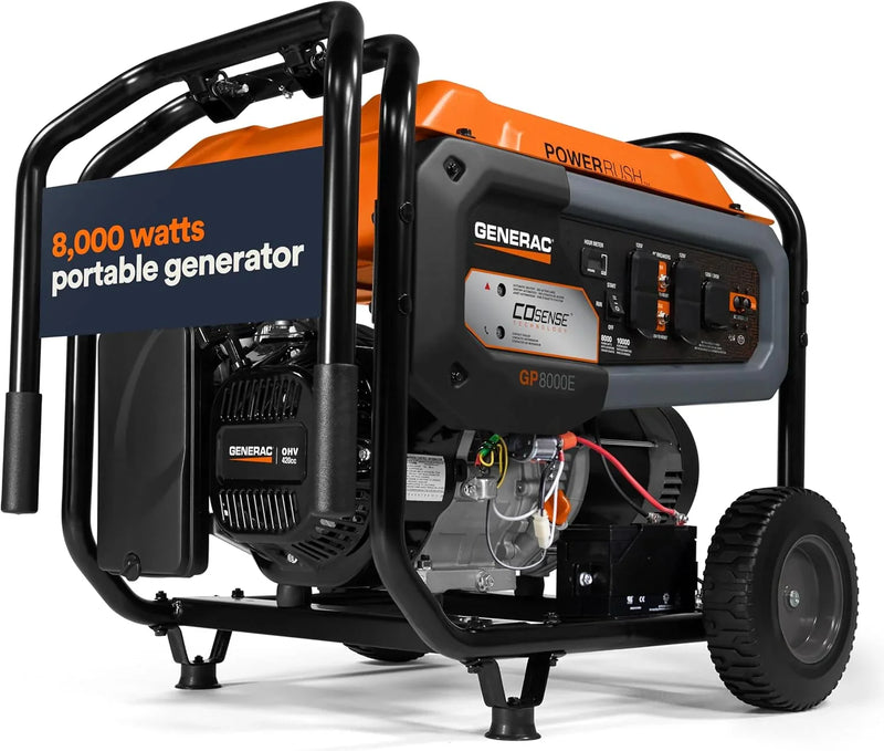 8,000-Watt Gas-Powered Portable Generator - Electric Start with COsense - PowerRush Advanced Technology - Reliable Power for Emergencies, Recreation, Home - 49 State Compliant - Orange/Black C6