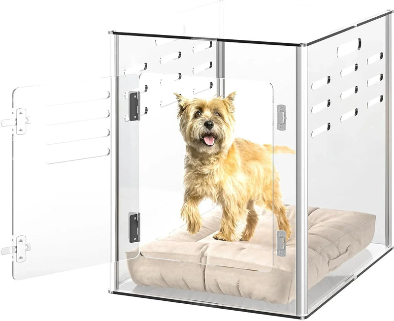 Acrylic dog cage - Clear and transparent dog house - Indoor lockable - High-intensity ventilation dog house - Suitable for small to medium-sized dogs (weighing no more than 45 pounds) - Fashionable transparent dog house cage, 30 inches long, 20 inche Q3