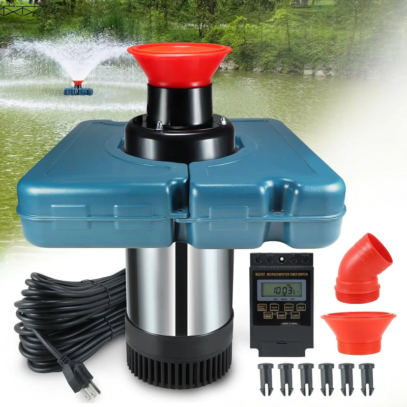 Pool fountain aerator, F2-2 type, 1 horsepower, 750 watts, 110 volts, stainless steel floating fountain, equipped with 100 feet power cord, suitable for fountain waterfalls pumps and hydraulic systems in small and large ponds and lakes. P5