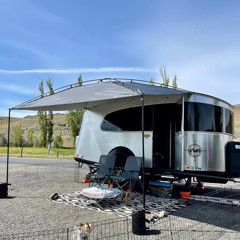 Sunshade portable roof tent, with dimensions of 9 feet by 7 feet, has a large shading area, is lightweight and durable, and is suitable for vehicles such as trucks, SUVs, vans, and camper vans (dark blue) O1
