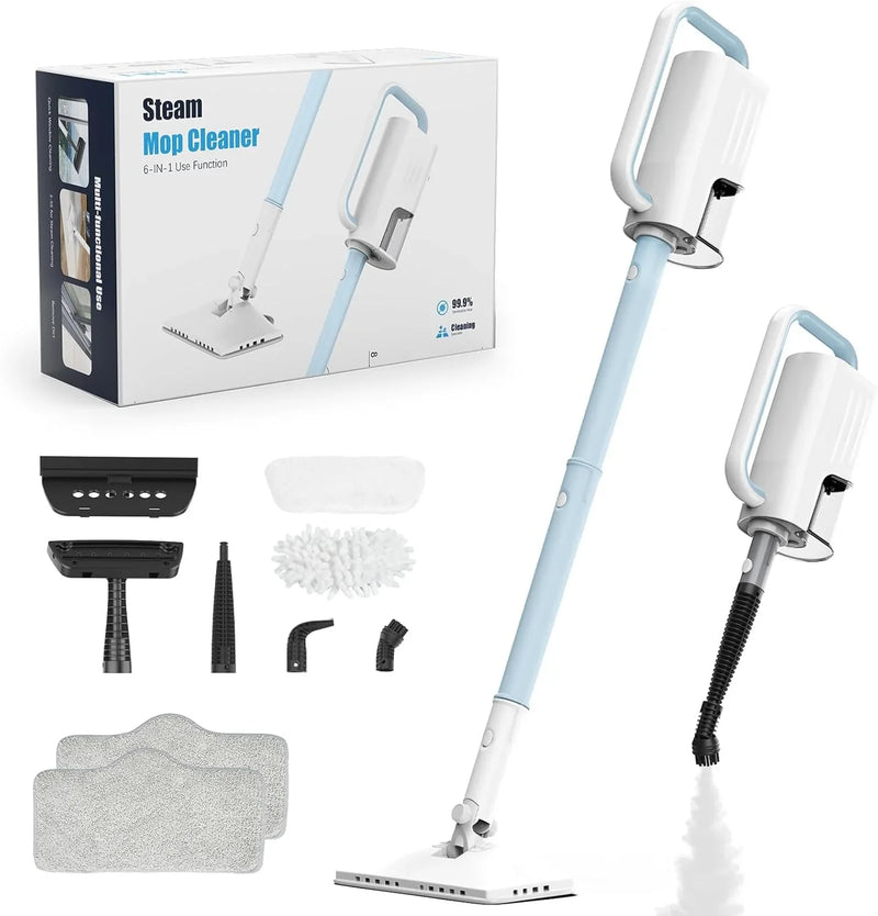 Steam Cleaner, 6 in1 Rotated Steam Mop Cleaner with 2 Modes, 2 Microfiber Pads, 400ML Removable Tank, 23FT Power Cable, Detachable Steam Mops for Floor, Laminate Floor, Tiles Cleaning (Light Blue) T1