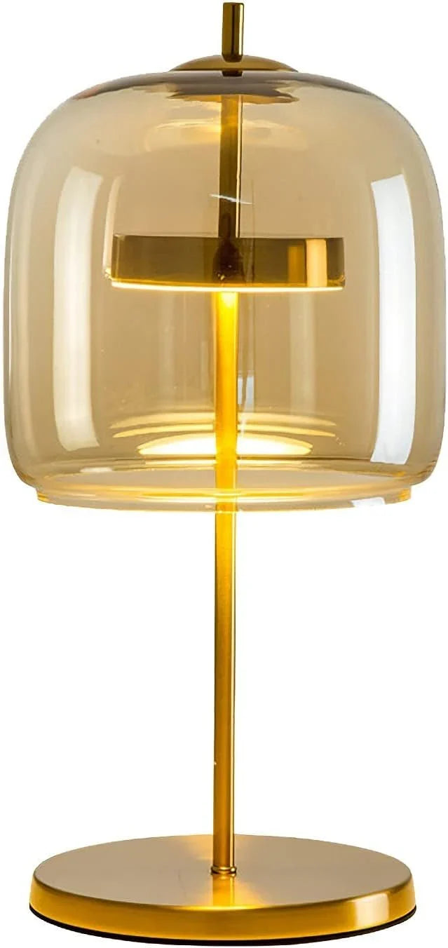 The amber desk lamp, the golden bedside lamp, the round bedside lamp for bedrooms and living rooms with a forged iron base, the glass lampshade and the LED bulb are all fully equipped. G8