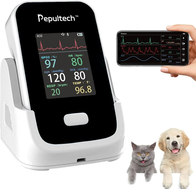 6 Parameters Veterinary Vital Signs Monitor,Bluetooth Veterinary Pulse Oximeter for Dogs, Rechargeable Blood Pressure Monitor for Pets,Oxygen Spo2 Monitoring Tools for Family Clinic Use H3