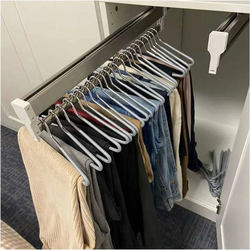 Floor-Standing Solid Wood Rotating Coat Rack，Adjustable Steel Clothes Rail - Extendable 30-80cm Garment Organizer for Closet Storage, Heavy-Duty 25kg Load Capacity, Space-Saving Hanger Rack B1