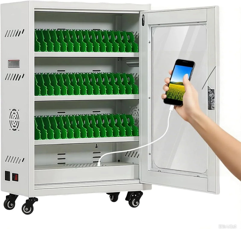 Mobile Charging Cabinet for Cell Phone, 50 Device Charging Station, USB Charging Cart Locker, with Wheels & Combination Lock, Secure Phone Storage Cabinet (50Slots) Y6