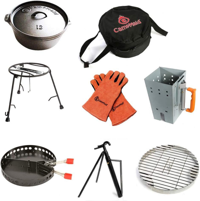 Outdoor Cooking Set - Dutch Oven and Tools Set - Charcoal Holder & Cast Iron Grill Accessories - Camping Grill Set - Outdoor Cooking Essentials - Camp Kitchen Equipment - (8 Piece Set) R3