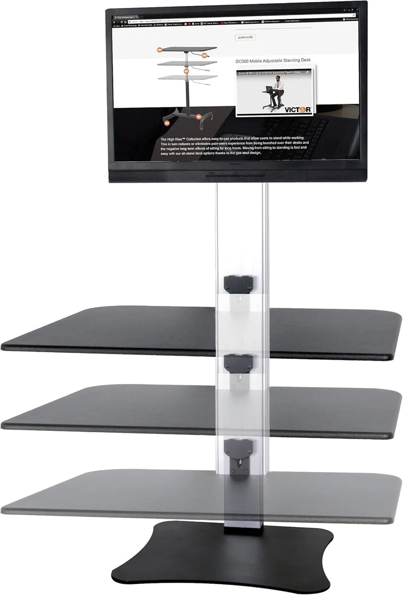 High-position electric triple monitor adjustable desk | Sit-stand dual-purpose work desk for three screens | 28-inch wide work surface | Compatible with any standard desktop | Adjustable monitor stand T7