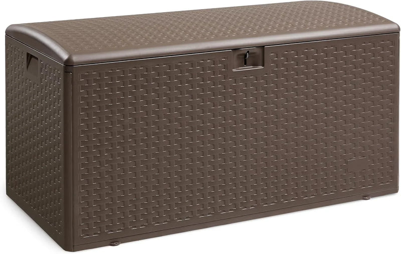 Outdoor patio storage box - 150 gallons. Loft box, waterproof and highly resistant to weather, suitable for furniture cushions and gardening tools, brown color scheme. Z5