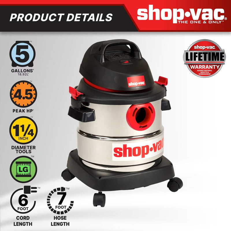 Shop-Vac 5 Gallon 4.5 Peak HP Wet Dry Vacuum U1