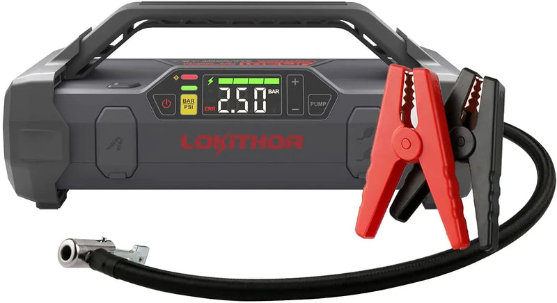 Jump Starter 2000Amp 20000mAh 12V Car Battery Booster Pack for Upto 8L Gas or 6L Diesel, 150 PSI Air Compressor with Damping Technology,Portable Power Bank with Handle Bar and Emergency Light W7