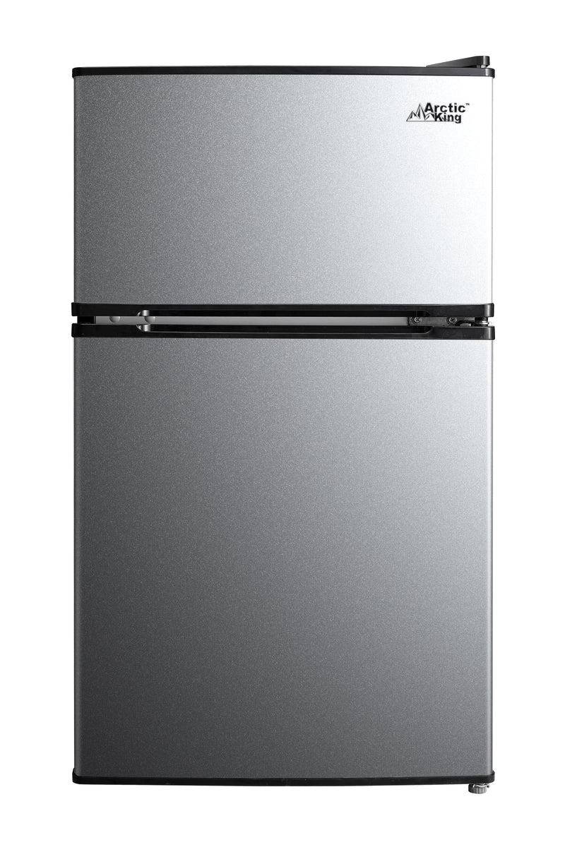 Arctic King 3.2 Cu ft Two Door Mini Fridge with Freezer, Stainless Steel, E-Star T9