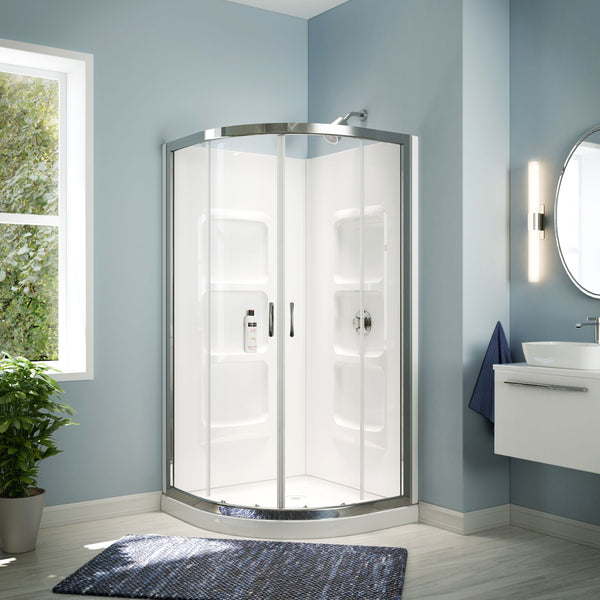 A&E Bath Taylor Frameless Acrylic Base & Walls Shower Enclosure Kit with Sliding Door & Shelves, White B9