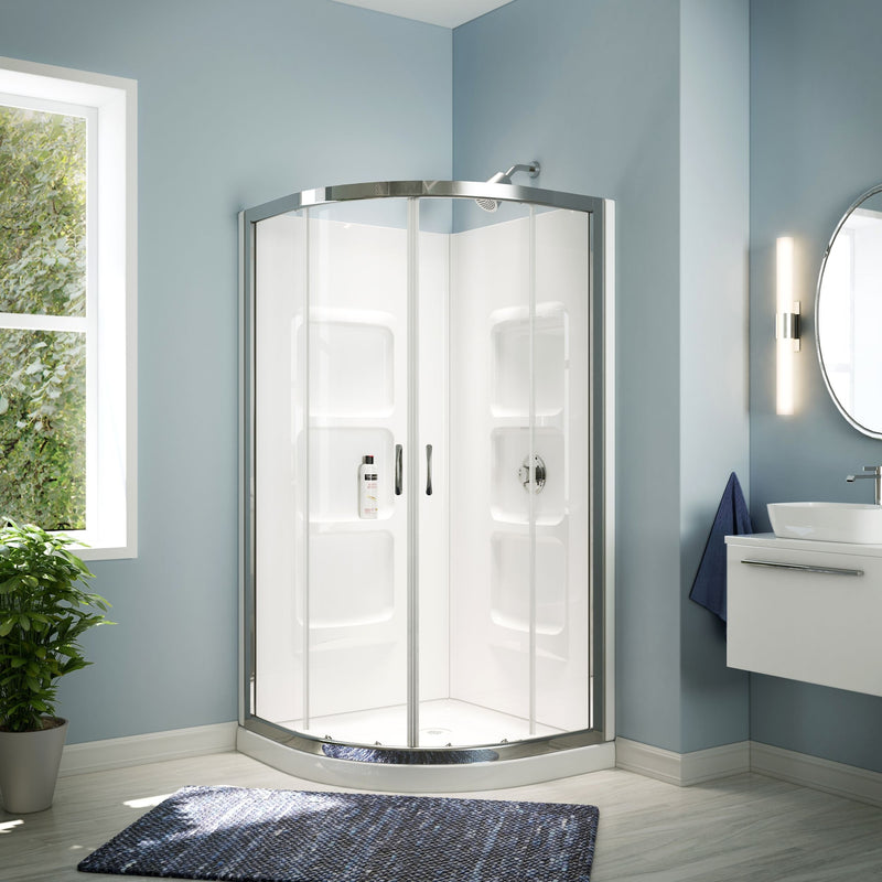 A&E Bath Taylor Frameless Acrylic Base & Walls Shower Enclosure Kit with Sliding Door & Shelves, White B9