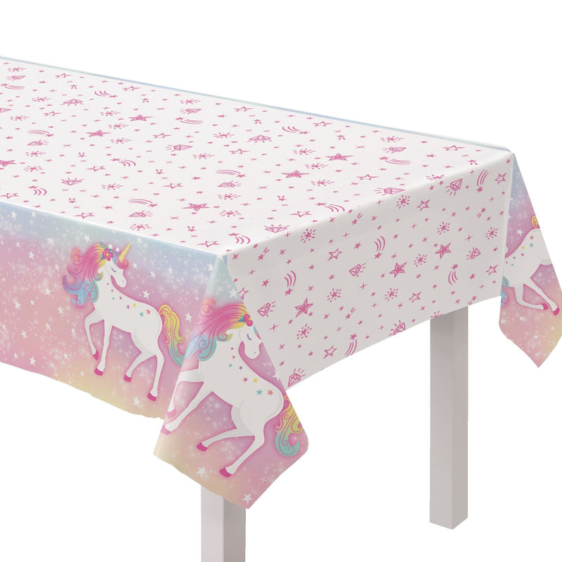 Amscan Unicorn Rectangle Plastic Reusable Table Cover, Pink/White, 54 x 96-in G8