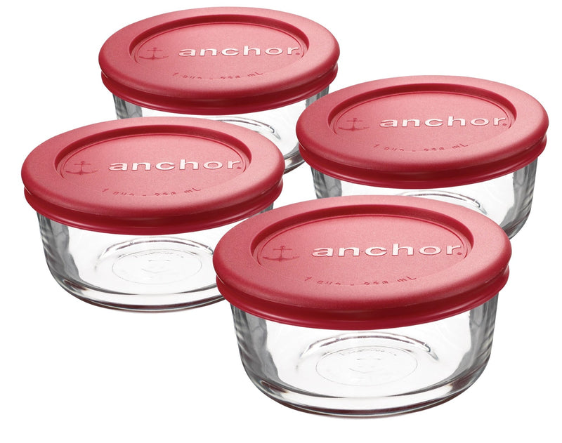 Anchor Hocking Glass Round Storage Containers with Lids, 4 Count K2