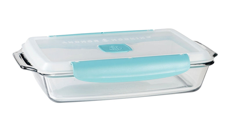 Anchor Hocking Rectangular Glass Bakeware Container with TrueLock Vented Locking Lid, 3-qt E4