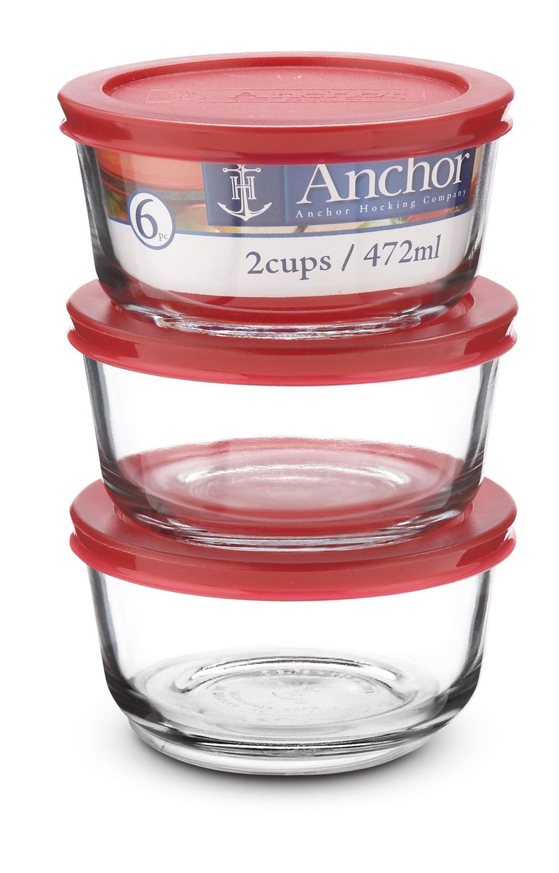 Anchor Hocking Round Glass Storage Container Set with Lids, 3 Count P7