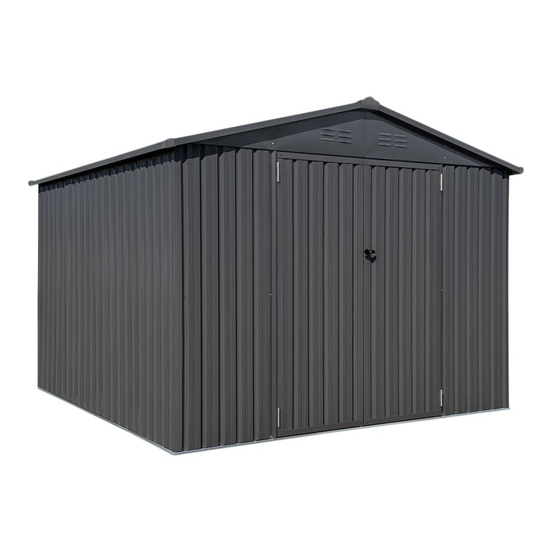 Arrow Double Swing Door Outdoor Metal Storage Shed with Sloped Roof, Charcoal, 10-ft x 10-ft O3