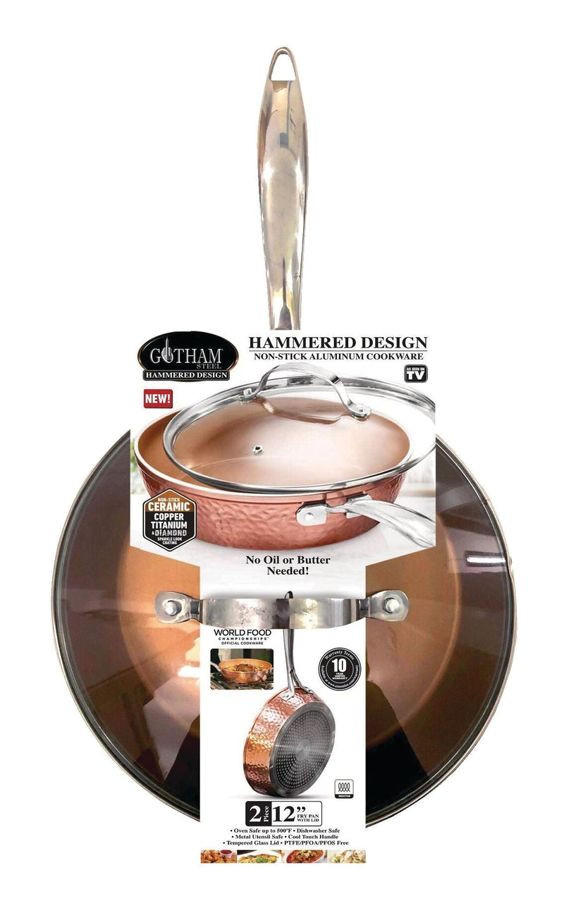 As Seen On TV Gotham Steel Hammered Diamond Pan with Lid, 12-in L1