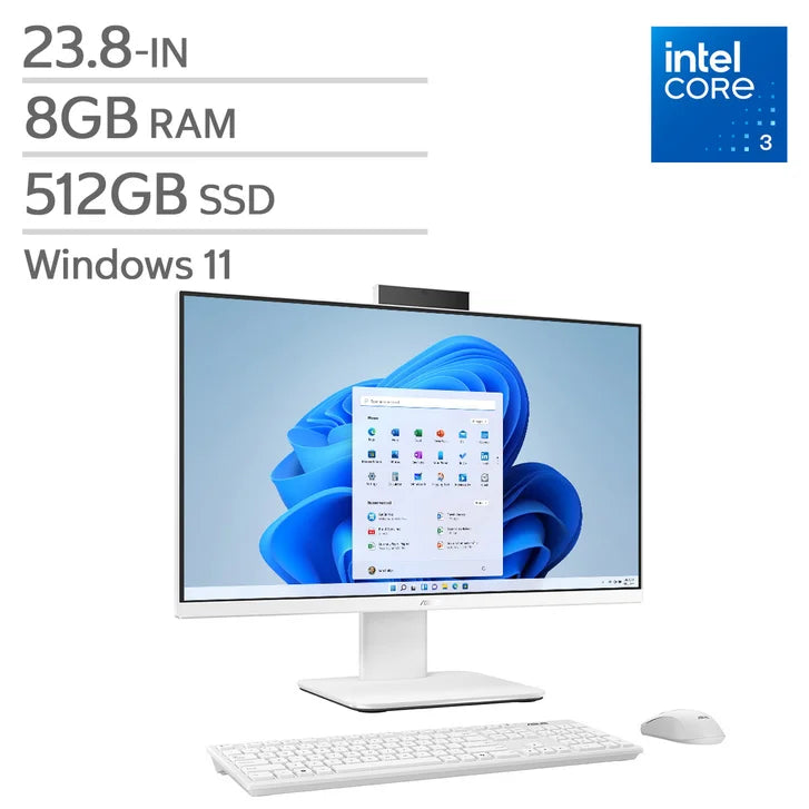 ASUS 23.8-in All-in-One Desktop, Intel Core i3-1315U - 8GB RAM, 512 GB SSD F2