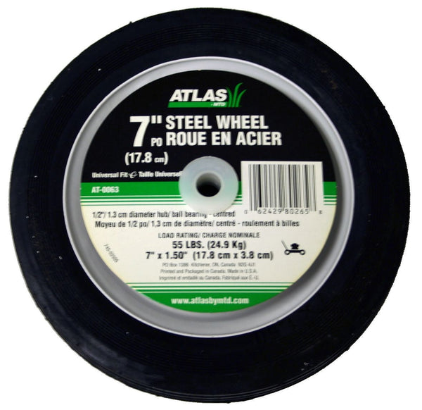Atlas Steel Lawn Mower Wheel with Ball Bearings, 7-in x 1.5-in W2