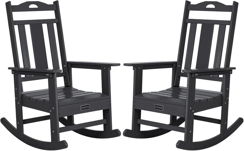 Outdoor Rocking Chairs Set of 2, HDPE All Weather Resistant Rocking Chair for Porch, Oversized Patio Rocker Chair for Adult, Outdoor Rockers for Garden Lawn M5