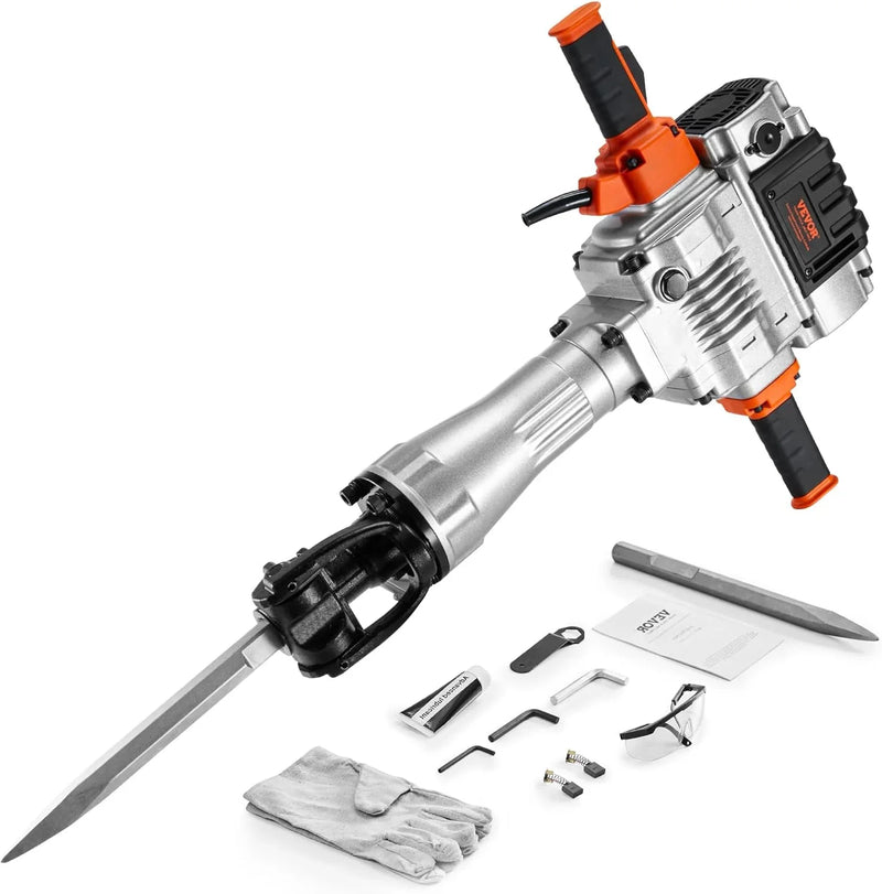 Electric demolition hammer, hydraulic crushing hammer, concrete crusher, heavy-duty electric hydraulic crushing hammer, equipped with chisel gloves and a 360-degree rotatable front handle, suitable for digging trenches and drilling holes (power 3500 C3