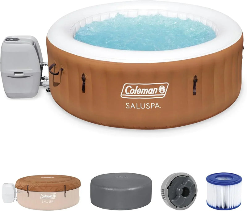 Coleman SaluSpa Miami AirJet 2 to 4 Person Round Inflatable Hot Tub Portable Outdoor Spa with 120 Soothing AirJets and Insulated Cover, Black T4