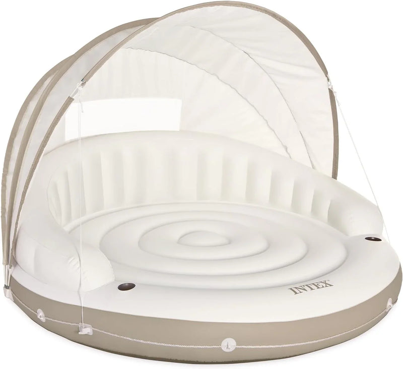 Canopy Island Inflatable Pool Float: Comfortable Lounge Surface – Built-in Cup Holders – Detachable Sunshade – 440lb Max Weight Capacity – 78.5" x 59" G9