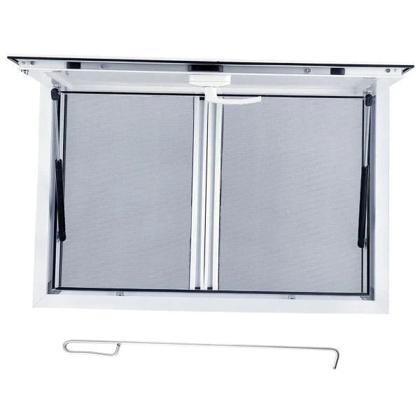 Concession Window 36W x 36H Aluminum Alloy Food Truck Service Window with Sliding Screens & Awning Door, Hydraulic Lift, Locking Mechanism, Versatile for Catering P9