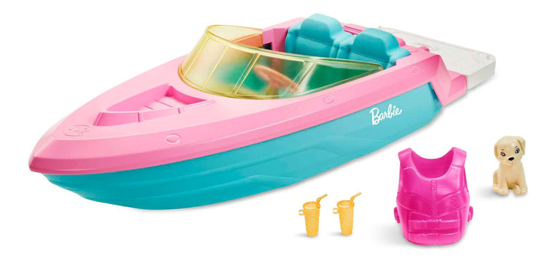 Barbie 3-Seater Floating Boat with Puppy & Accessories, Ages 3+ M9
